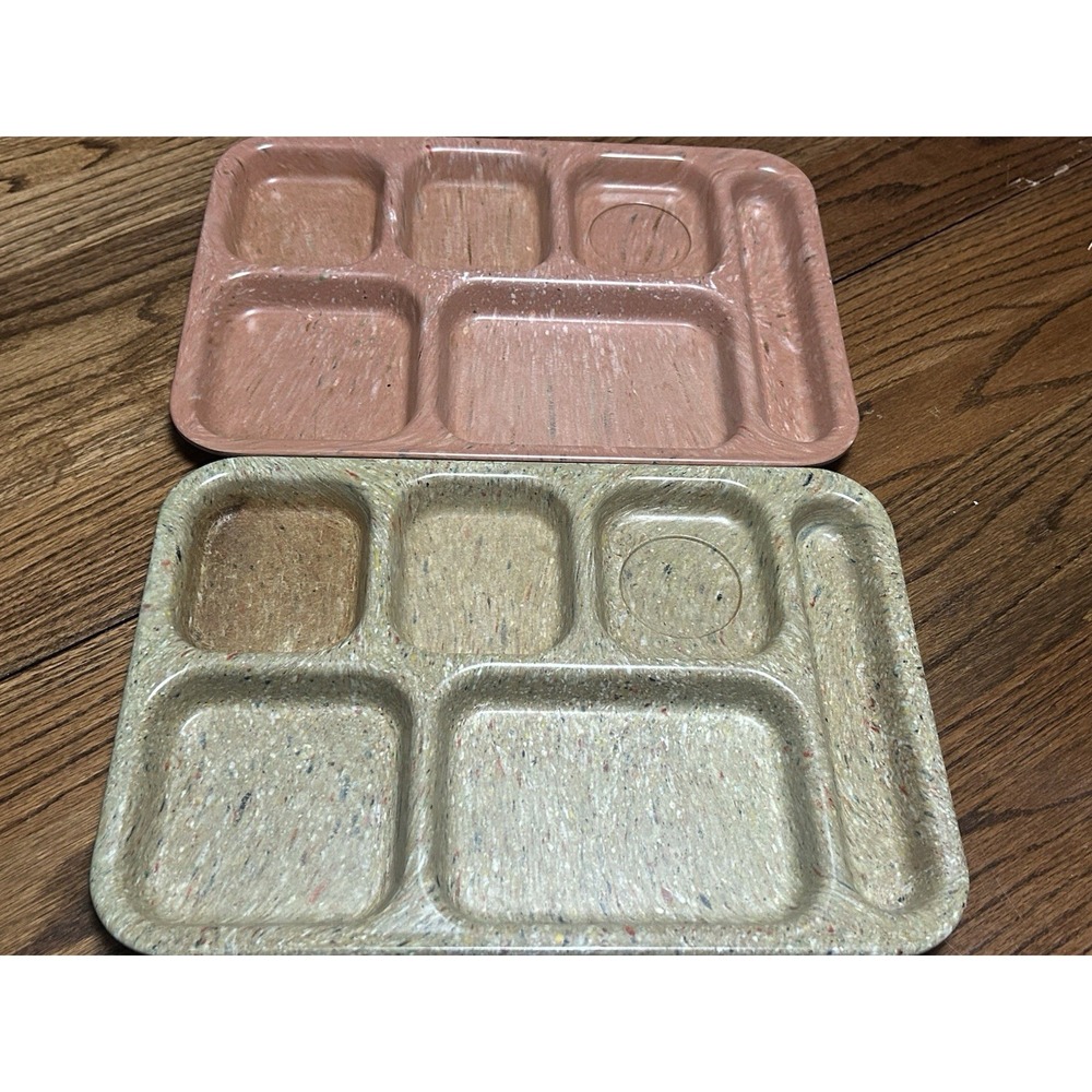 Vintage Dallas Ware P-71 Divided Cafeteria Trays Set of 2‎ Speckled Pink Tan MCM